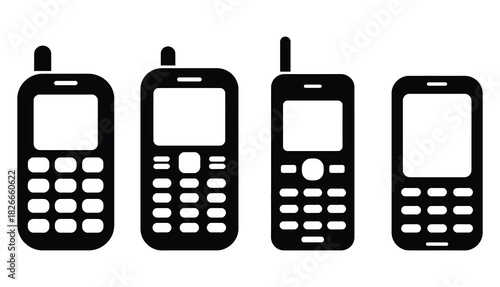Remembering the Age of Classic Mobile Phones with Antenna in Simple Black and White Design, A Nostalgic Trip Back to Simpler Communication Days, Perfect for Tech History or Retro Design Projects