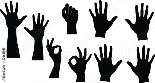 Collection of diverse hand gestures silhouette