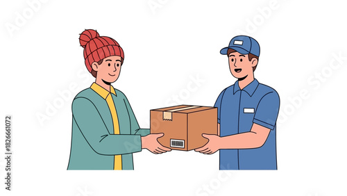 Delivery Service A Smiling Courier Handing Over a Package to a Customer
