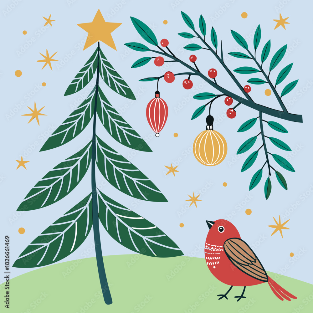 Naklejka premium Christmas decorative Illustration design, Winter holiday illustration