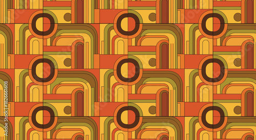 Vintage 70s Geometric Seamless Pattern in Warm Earth Tones.