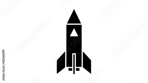 Vector of a rocket silhouette, black and white, geometric shapes, isolated on transparent background