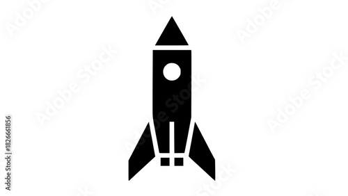 Vector of a rocket silhouette, black and white, geometric shapes, isolated on transparent background