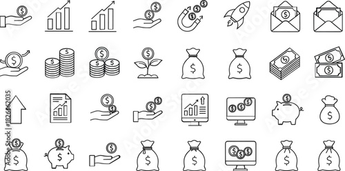 Collection of hand drawn financial and business icons