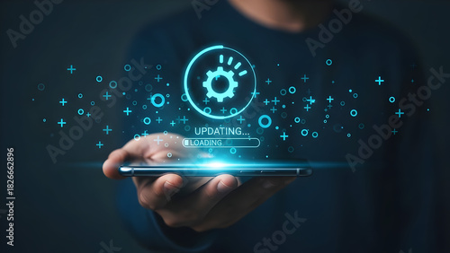 Mobile Update Progress with Digital Gear Icon
