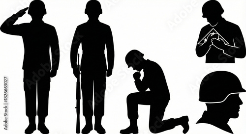 Powerful silhouettes representing military service, honor, patriotism, and solemn remembrance