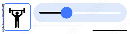 Weightlifter figure lifting a barbell next to a slider with a movable blue circle, illustrating progress, adjustment, or intensity control. Ideal for fitness, sport, balance, focus, goal-setting
