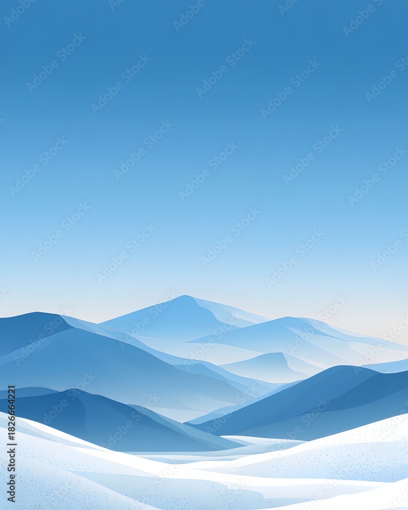 Fototapeta premium Flat vector white winter hills soft ambient sky central empty region