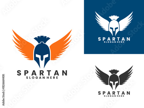 Spartan helmet with wings logo design vector. Spartan logo design vector template