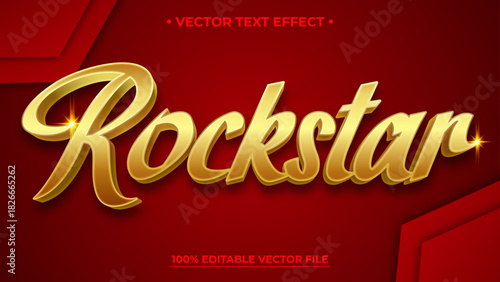 Rockstar Golden Text Effect on Red Background Editable Vector Design