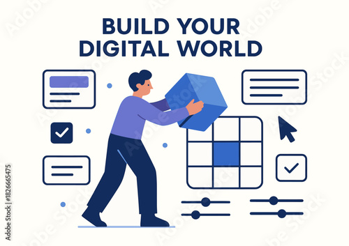 Male designer building digital interface with interactive elements