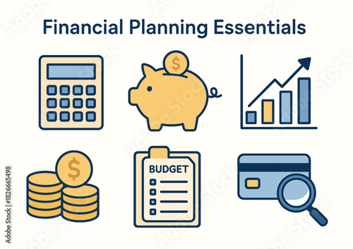Financial planning tools: calculator, budget, savings, growth chart, card