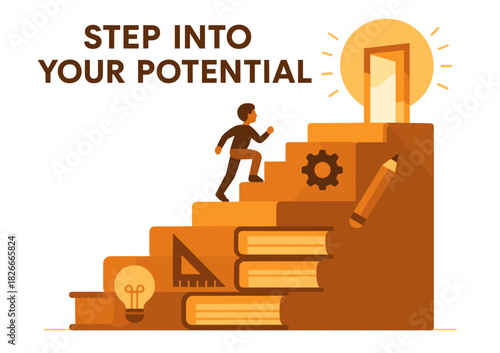 Motivational journey: young african male achieving success with education and innovation