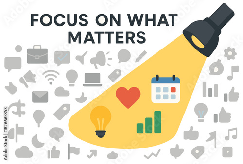 Spotlight on priorities: illuminating heart, calendar, and growth symbols