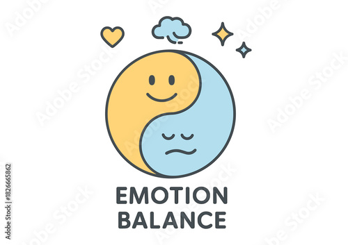 Emotion balance yin yang symbol with happy and sad faces
