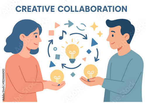 Creative collaboration concept with two young adults sharing ideas