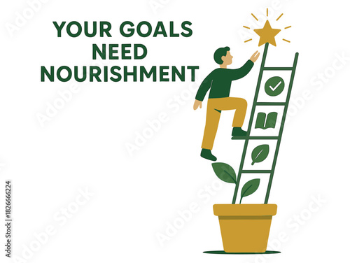 Asian male reaching star on ladder of success and personal growth