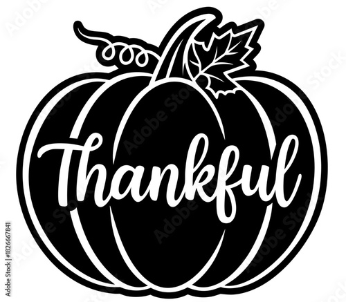 Thankful Pumpkin Silhouette — Thanksgiving Fall Lettering Calligraphy Quote