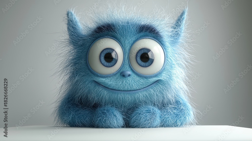 Fototapeta premium Cute blue furry creature with big eyes and a friendly smile