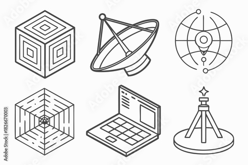 Isometric icons of technology and data transmission devices Keywords: technology, icons, isometric