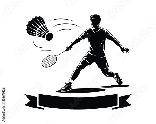 Silhouette of badminton player striking shuttlecock in action sport illustration