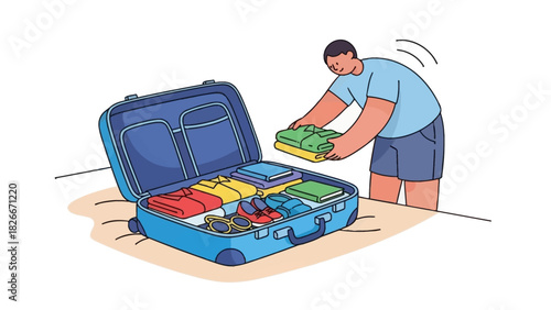 Packing for a Trip A Person Organizing Clothes and Essentials in an Open Suitcase