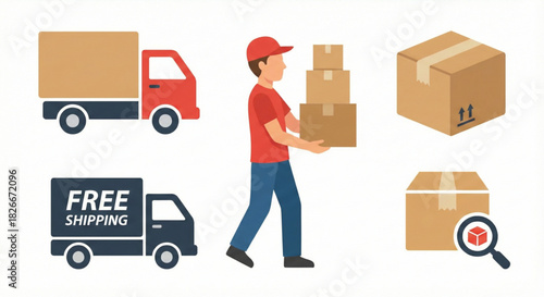 Delivery service, logistics, and package handling with trucks and courier