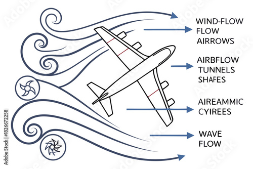 Airplane in swirling air currents demonstrating wind flow and aerodynamic principles