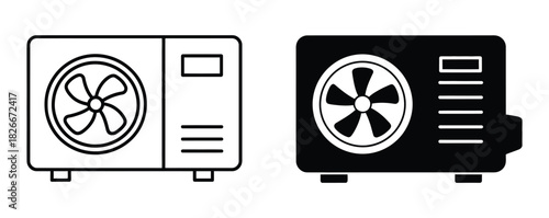 Stay cool with these modern air conditioning unit icons for your home or business, providing efficient climate control and a comfortable environment, available in black and white