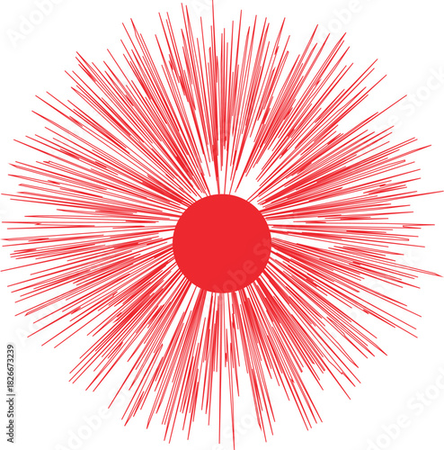 Abstract red burst circle graphic with radiating lines design