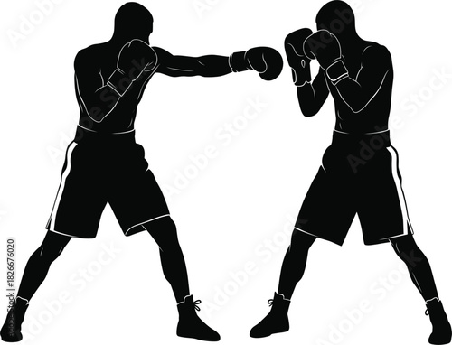 Boxers fighting silhouette vector aggressive punch action sport competition combat self defense strength training