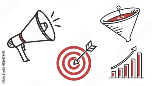 Marketing Megaphone Target and Growth Chart Icons Keywords: marketing, sales, megaphone, bullhorn