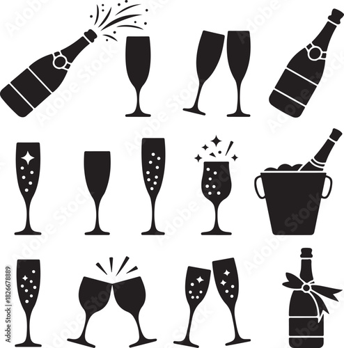 Champagne bottles and glasses vector illustration for celebrating festive occasion