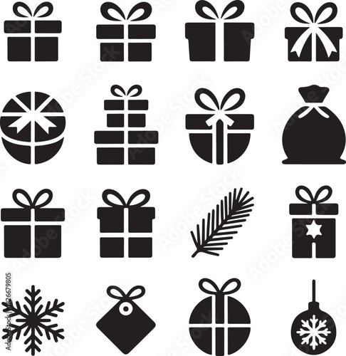 Christmas Gift Icons Collection Isolated on White Background Vector Set