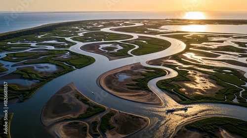 Wallpaper Mural Aerial View of a Winding River Delta at Sunset. Torontodigital.ca