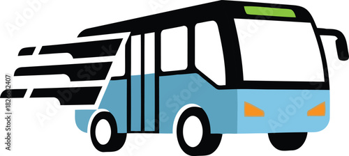 Speedy blue public transport bus icon with motion lines vector graphic