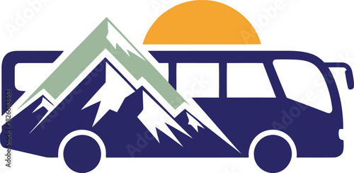 Mountain bus journey icon, adventure travel logo design concept