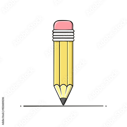 Yellow pencil drawing straight line with pink eraser
