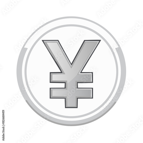 Silver Japanese Yen Symbol Coin Illustration