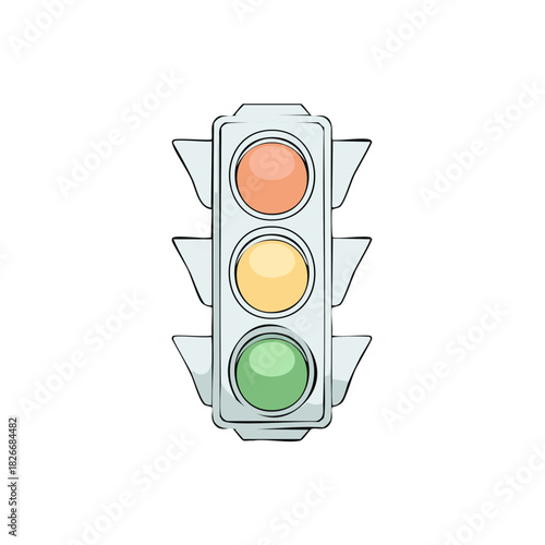 Traffic Light with Red, Yellow, and Green Lights On