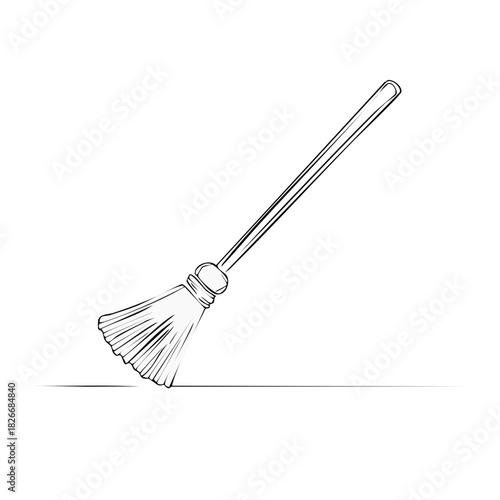 Simple line art illustration of a traditional broom used for sweeping and household cleaning tasks