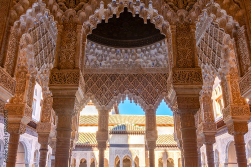 Court of Lions in Nasrid palace of Alhambra, Granada, Spain