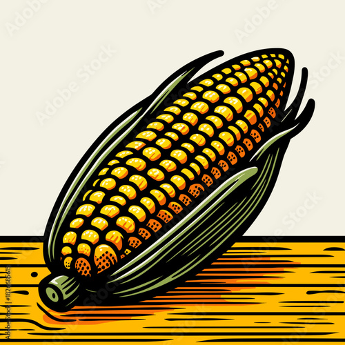 Corn on wooden table in natural rustic setting