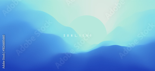 Blue abstract ocean seascape. Sea surface. Water waves. Nature background. Mountains. Vector illustration for banner, flyer, poster, cover or brochure.