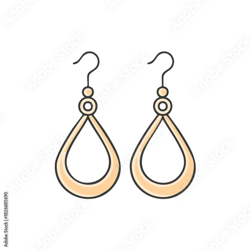 Pair of gold colored earrings in vector illustration style