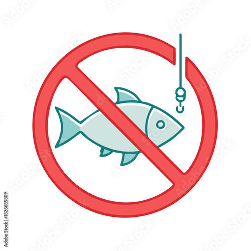 No fishing sign with a fish symbol and a red prohibition circle