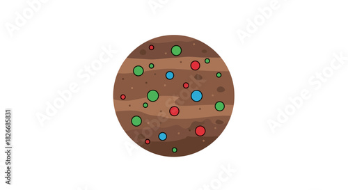 Flat lay of a chocolate chip cookie with colorful sprinkles on a plain white background.