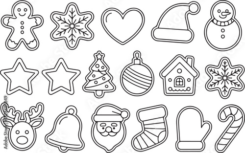 Christmas and New Year outline objects set