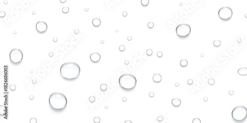 Transparent water droplets on a clean white surface, fresh clean texture