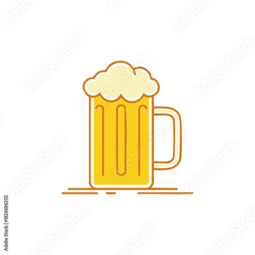 Cartoon beer mug illustration with frothy head refreshing golden lager drink vector graphic art